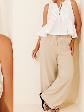 Anthropologie White Pintuck Sleeveless Linen Button-Up Camisole L